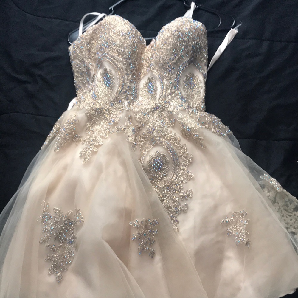 Fiesta Fashion Champagne Studded Strapless Dress